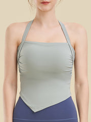 Skinny Wrap Backless Solid Color Halter-Neck Yoga Tops