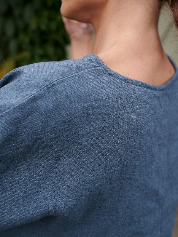 Round Neck Solid Color Cotton And Linen Top