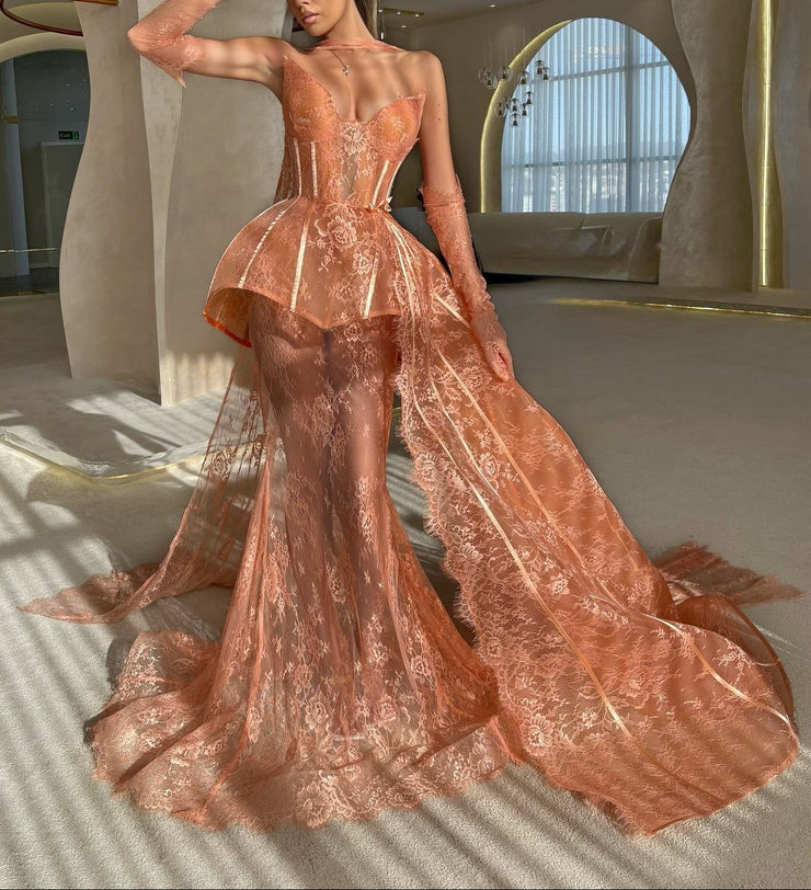 Sexy Lace Sleeveless Tube Top Stitching Deep V Dress