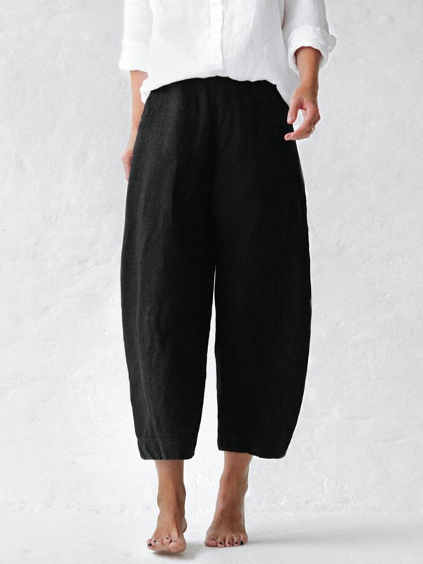 Simple Solid Color Wide Leg Women's Cotton Pants