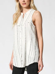 Striped Cotton And Linen Sleeveless Top