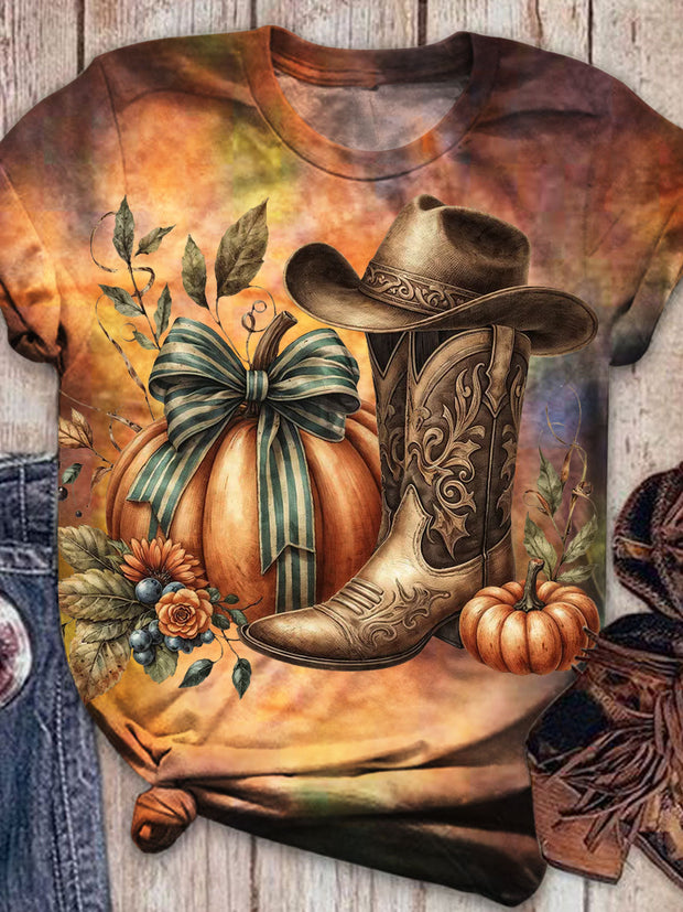 Autumn Pumpkin Retro Print Casual Top