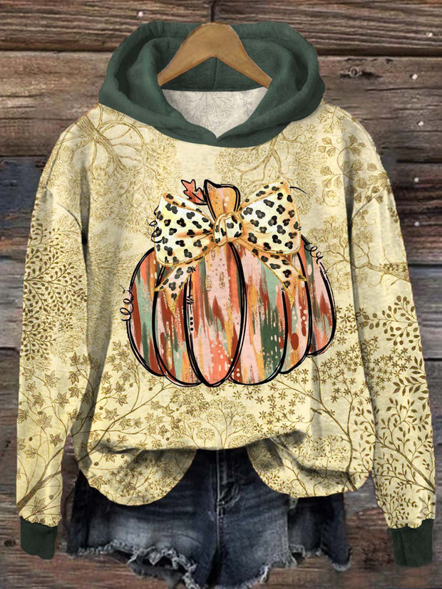 Women's Pumpkin Branches Retro Print Casual Long Sleeve Top