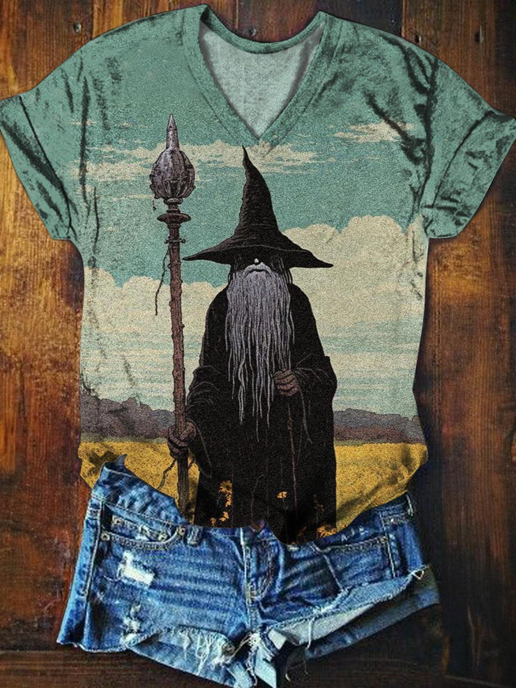 Art Print Casual V-Neck Top